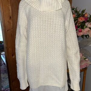 Loft White Chunky Knit Cowl Neck Sweater Tunic XL